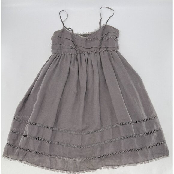 Max Studio Linen Nylon Blend Babydoll Dress Sz L‎ Frayed Edge Boho Y2K Vibes - Picture 7 of 11